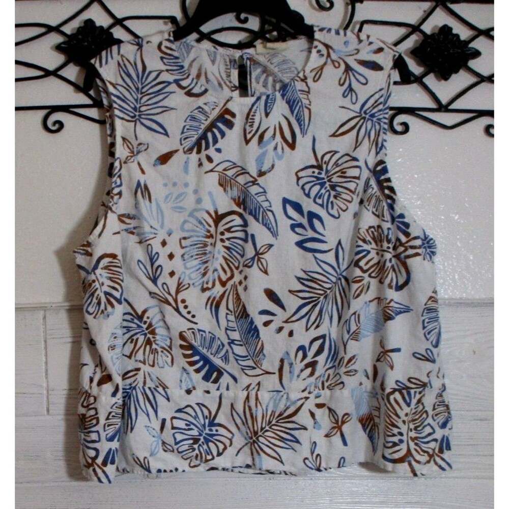 A.N.A Women's Top Size XXL Sleeveless Multicolored Floral Round Neck Linen Blend